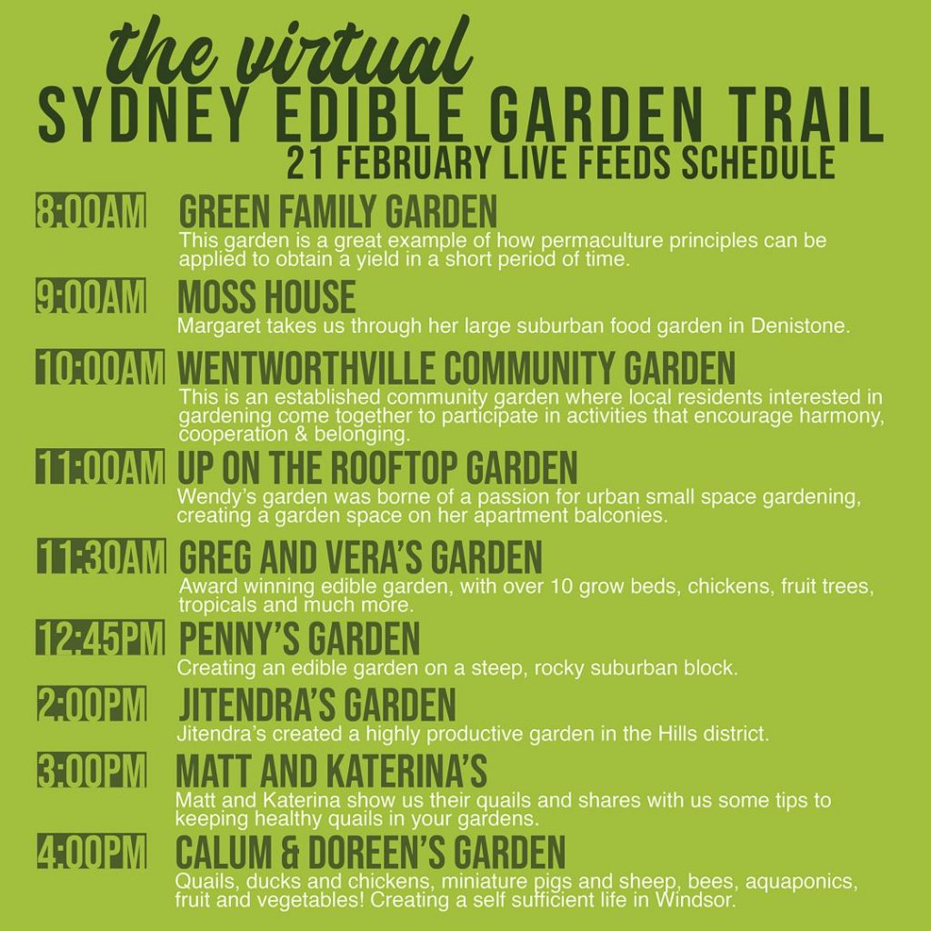 Sydney Edible Garden Trail - virtual day 1 schedule